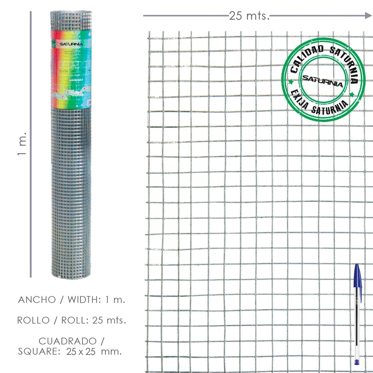 Malha Eletrossoldada Galvanizada 25x25 / 1,60 / 100 cm. Rolo GD 25 metros.