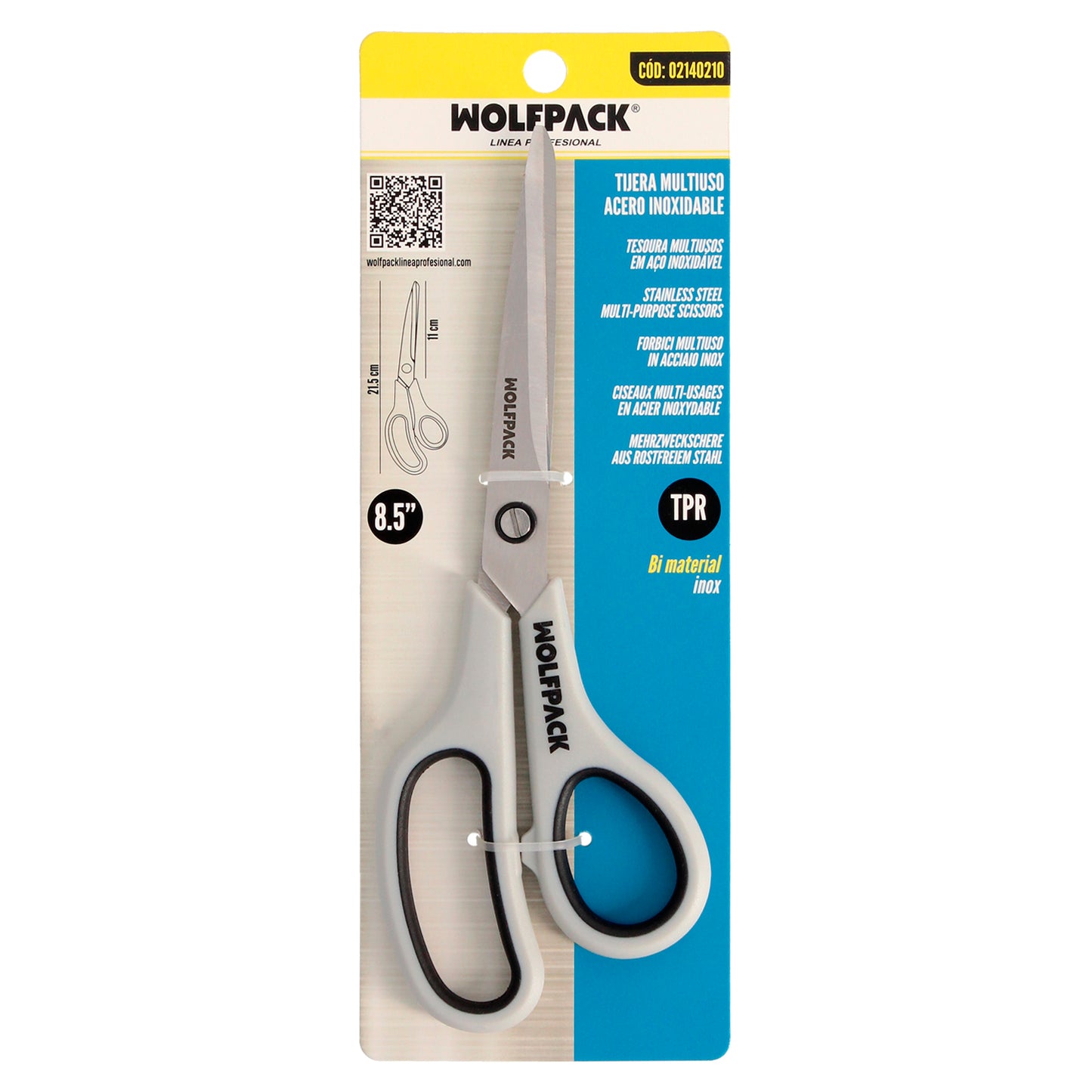 Tesoura multiuso de aço inoxidável 8,5" / 220 mm. Lâminas de aço inoxidável, cabo confortável e macio