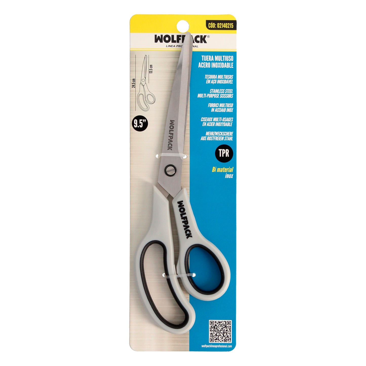 Tijeras Multiuso Acero Inoxidable 9,5" / 240 mm. Hojas Acero Inoxidable, Mango Comodo y Suave