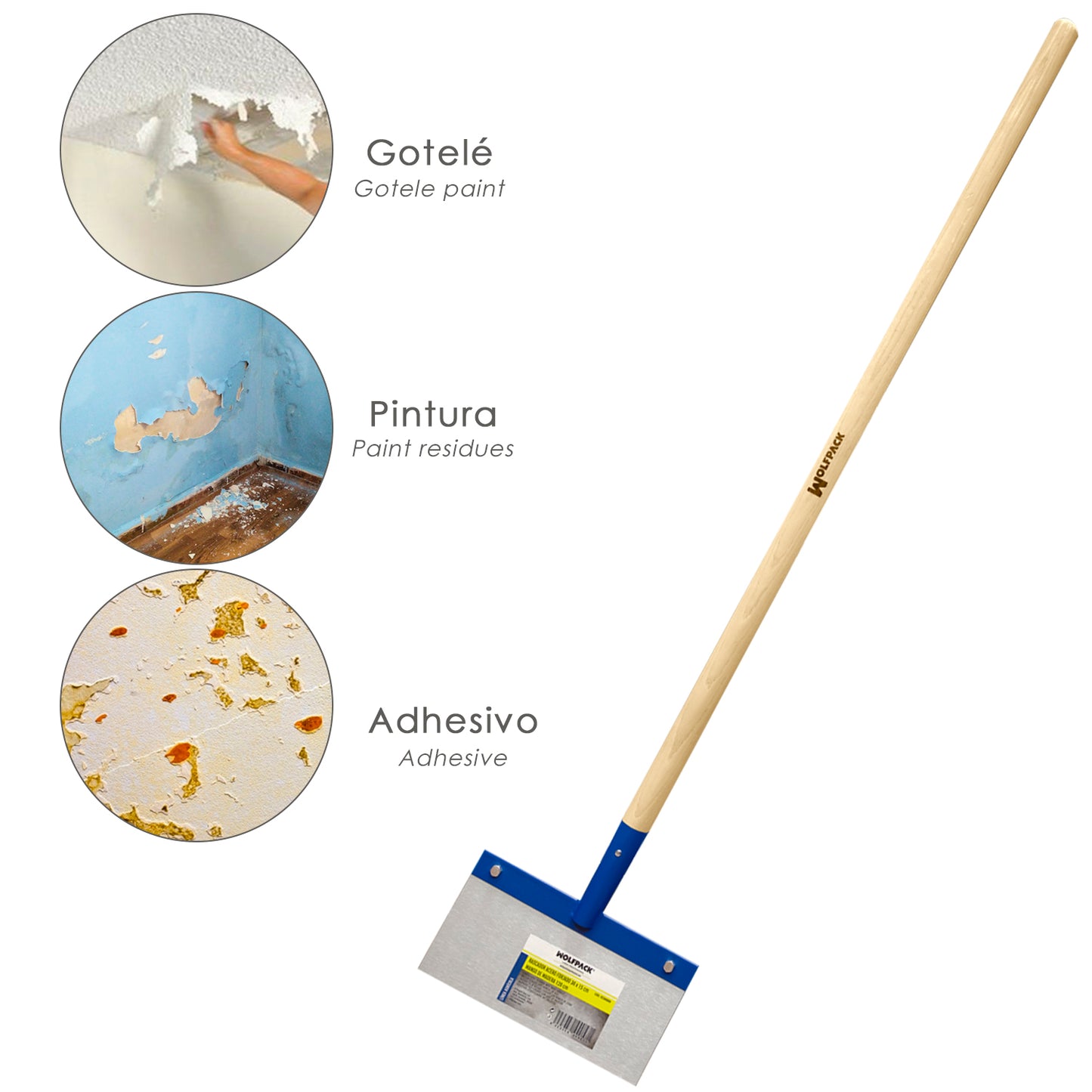 Raspadeira / Raspadeira Para Tetos, Pisos, Paredes 300x150 mm. Com Cabo Madeira 1200 mm. Feito de aço