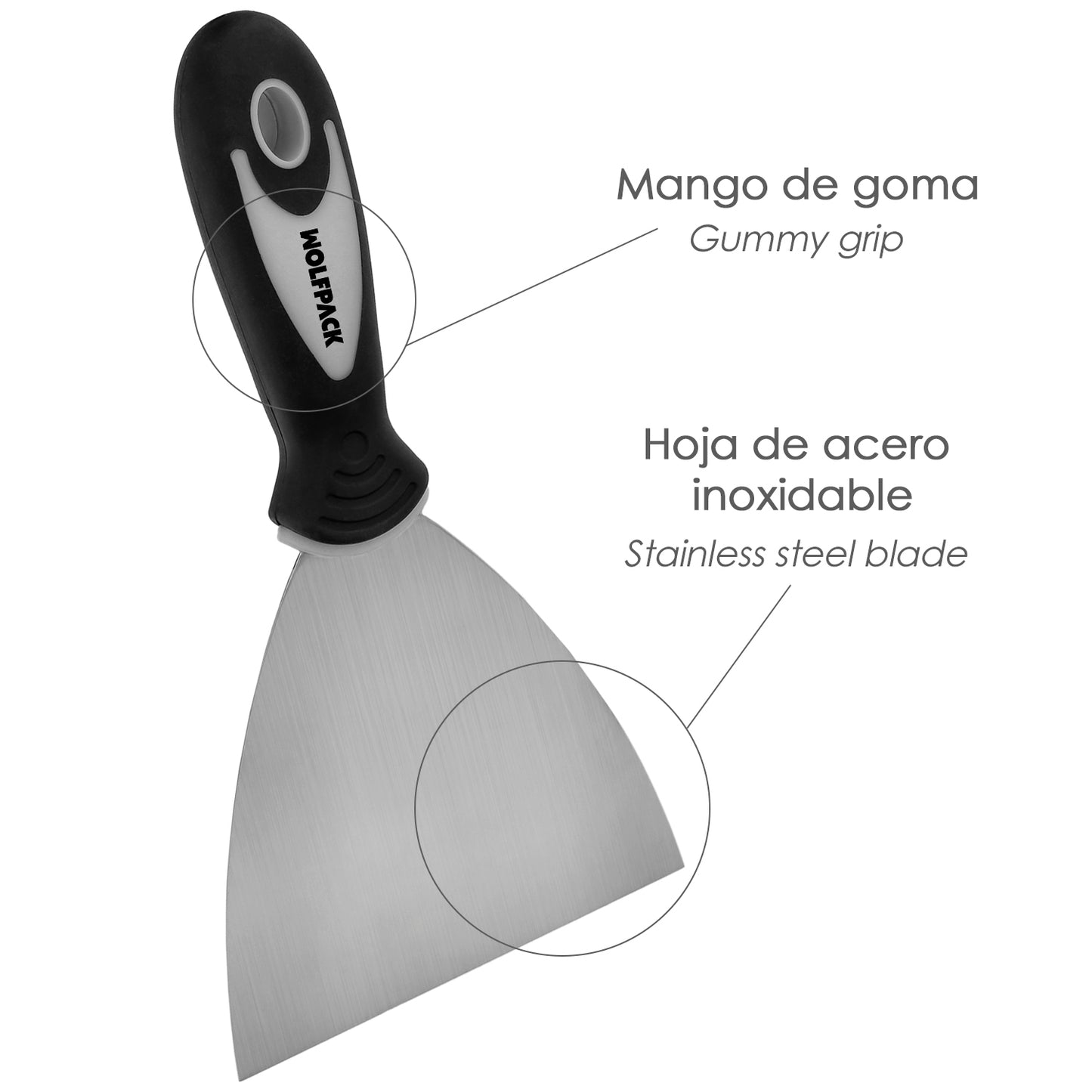 Espátula de Aço Inox Largura 60 mm. Com alça de borracha ergonômica, espátula de pintor, espátula de massa, paleta, paleta de arranhões