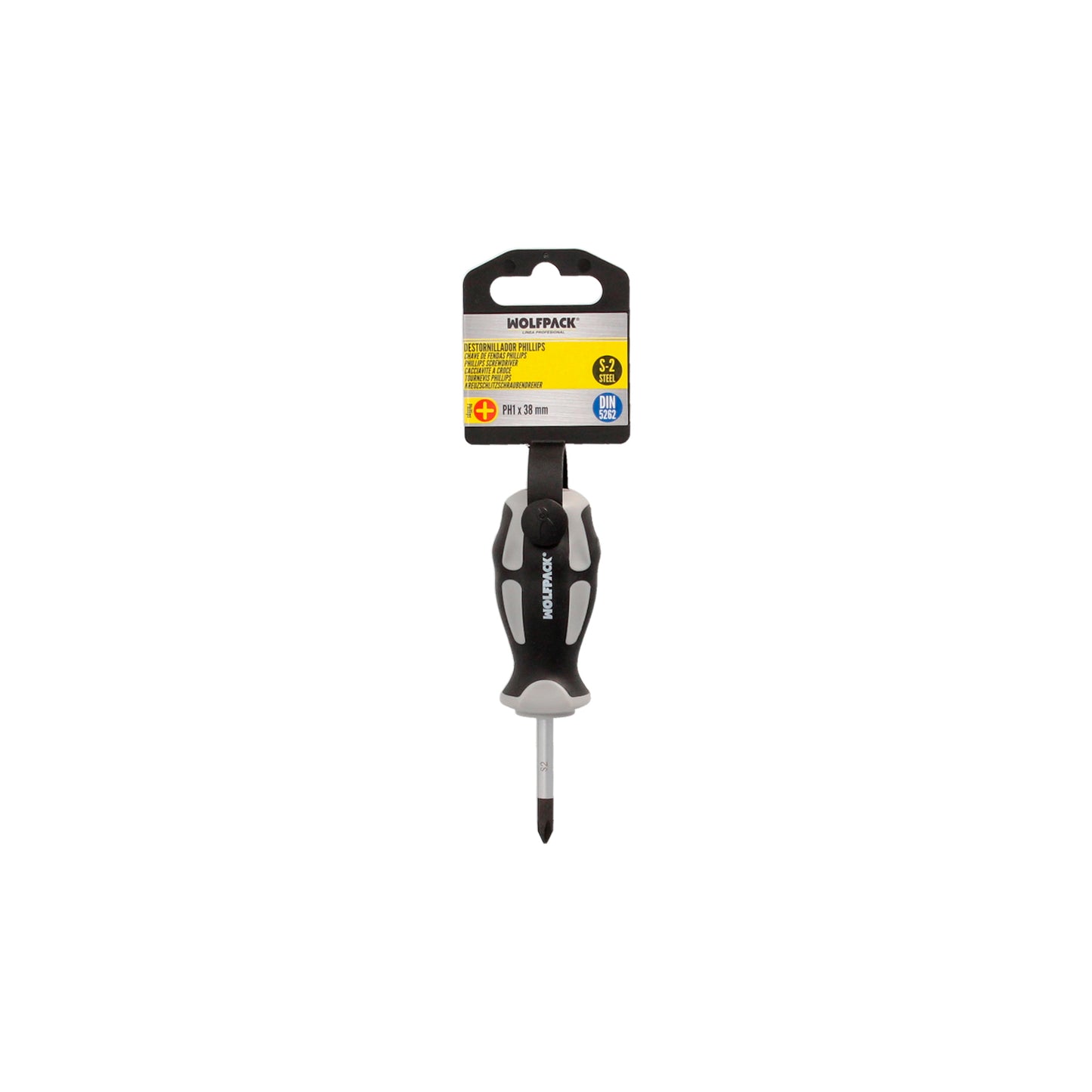 Chave de fenda Phillips de aço S2 Cabo TPR bimaterial. Medição de PH 1 x Ø 5,0 x 38 mm. DIN5262.