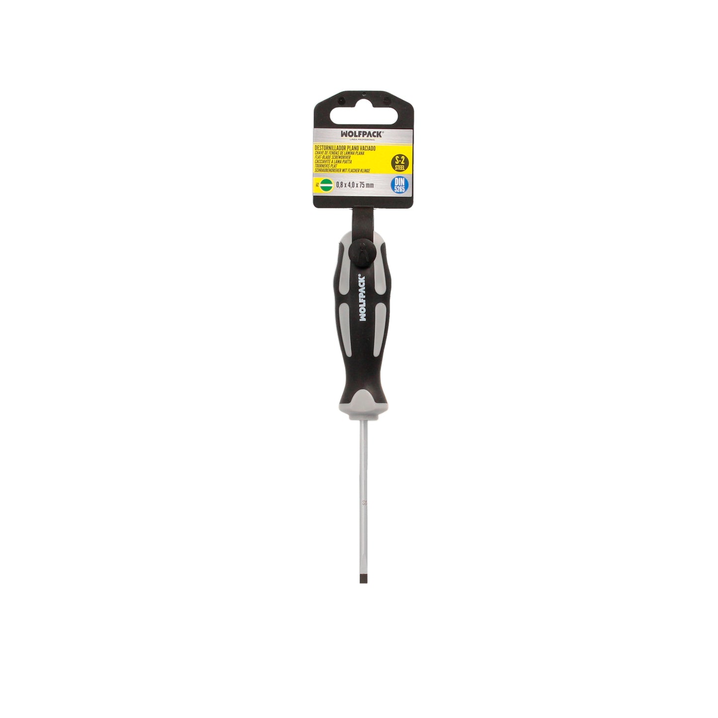 Destornillador Plano Vaciado Acero S2 Mango TPR Bimaterial. Medida 0,8 x Ø 4,0 x 75 mm. DIN5265