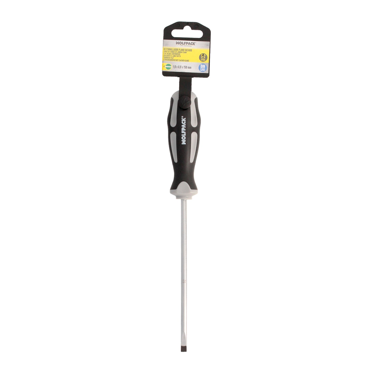 Destornillador Plano Vaciado Acero S2 Mango TPR Bimaterial. Medida 1,2 x Ø 6,0 x 150 mm. DIN5265