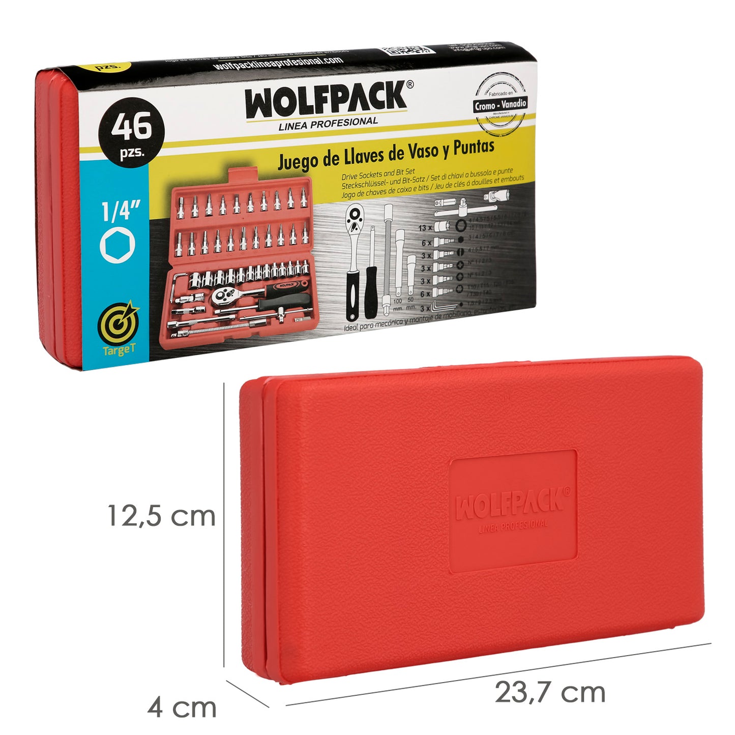 Juego Llaves De Vaso y Puntas 1/4" 46 Piezas. Con Apadtador. Cromo Vanadio, Kit Llave Combinada, Kit Carraca, Juego Llaves Vaso
