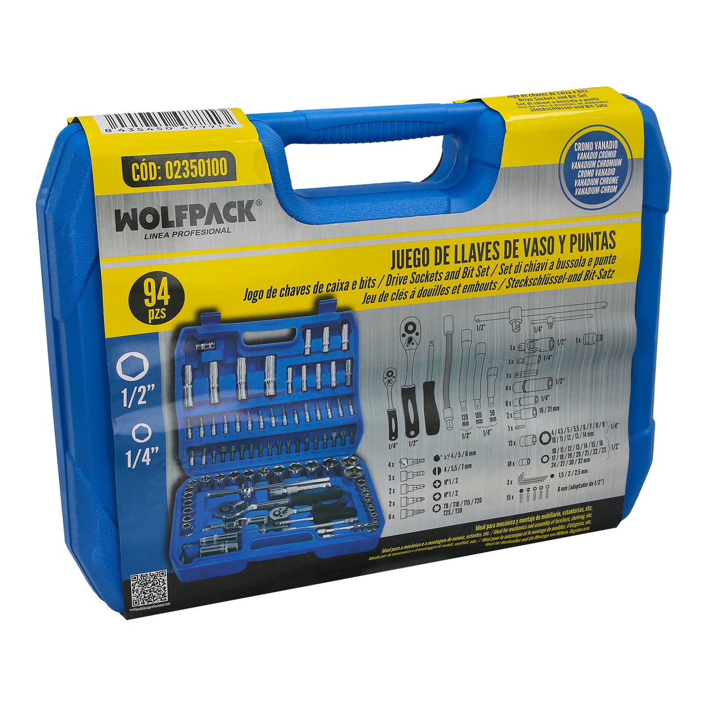 Juego Llaves Vaso y Puntas CRV 94 piezas 1/2" - 1/4"