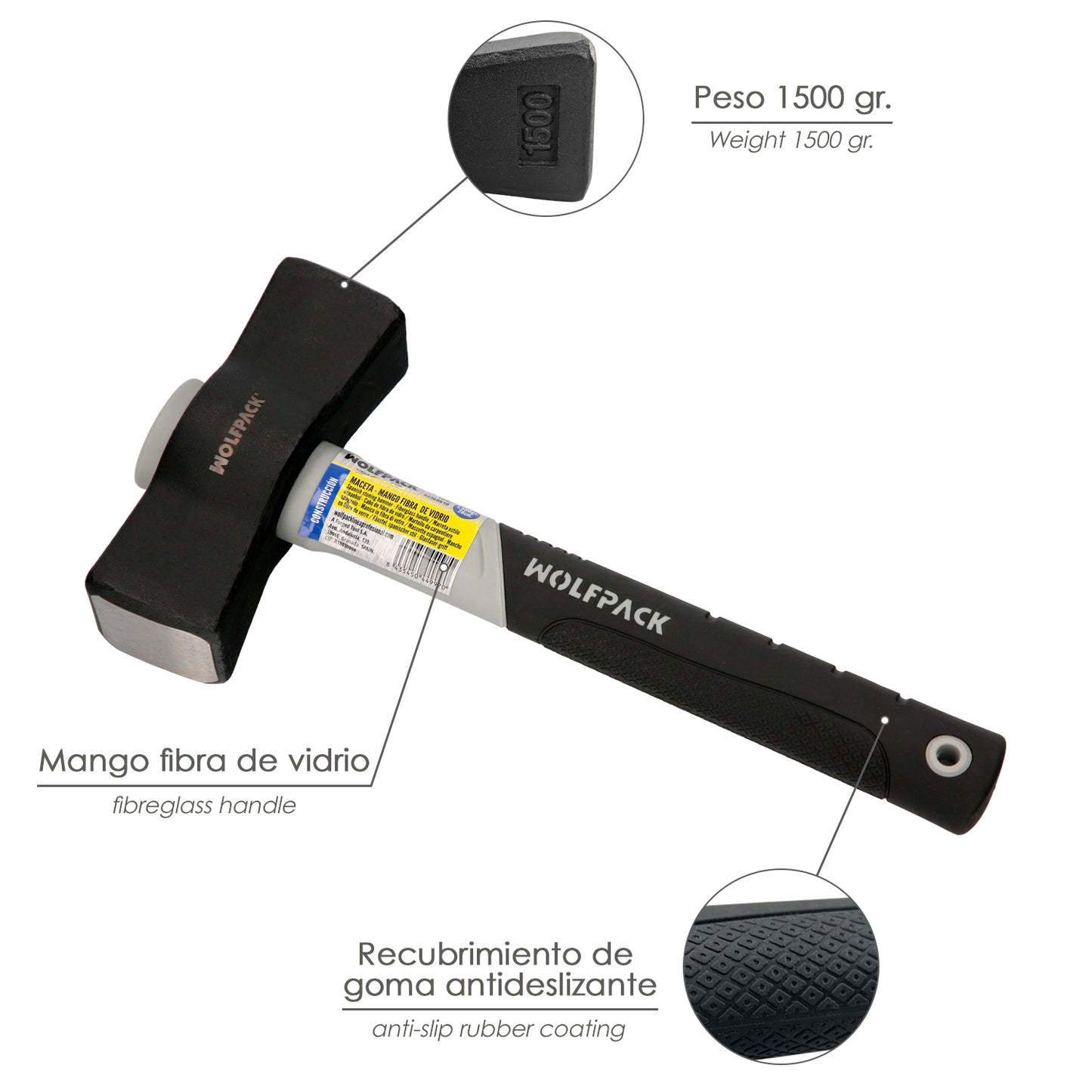 Maceta Mango Fibra Vidrio Mango Fibra Vidrio Con Empuñadura Antideslizante. 1500 Gramos 28 cm.