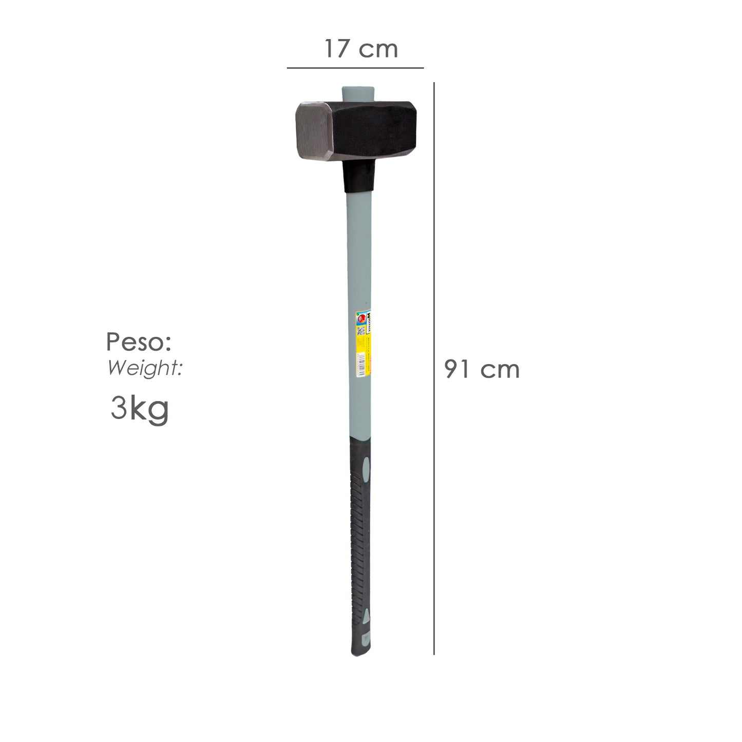 Maça Com Cabo De Fibra De Vidro 3 Kg. Cabeça Forjada, Com Anel Anti Vibração, Maça / Articulação