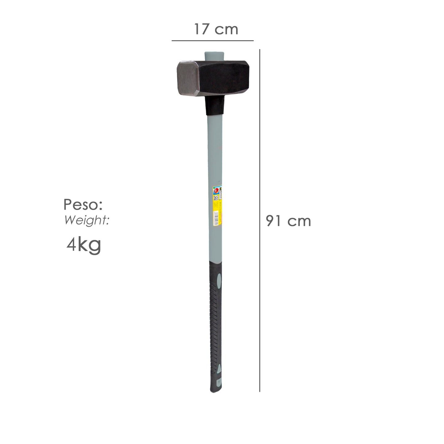 Maça Com Cabo De Fibra De Vidro 4 Kg. Cabeça Forjada, Com Anel Anti Vibração, Maça / Articulação