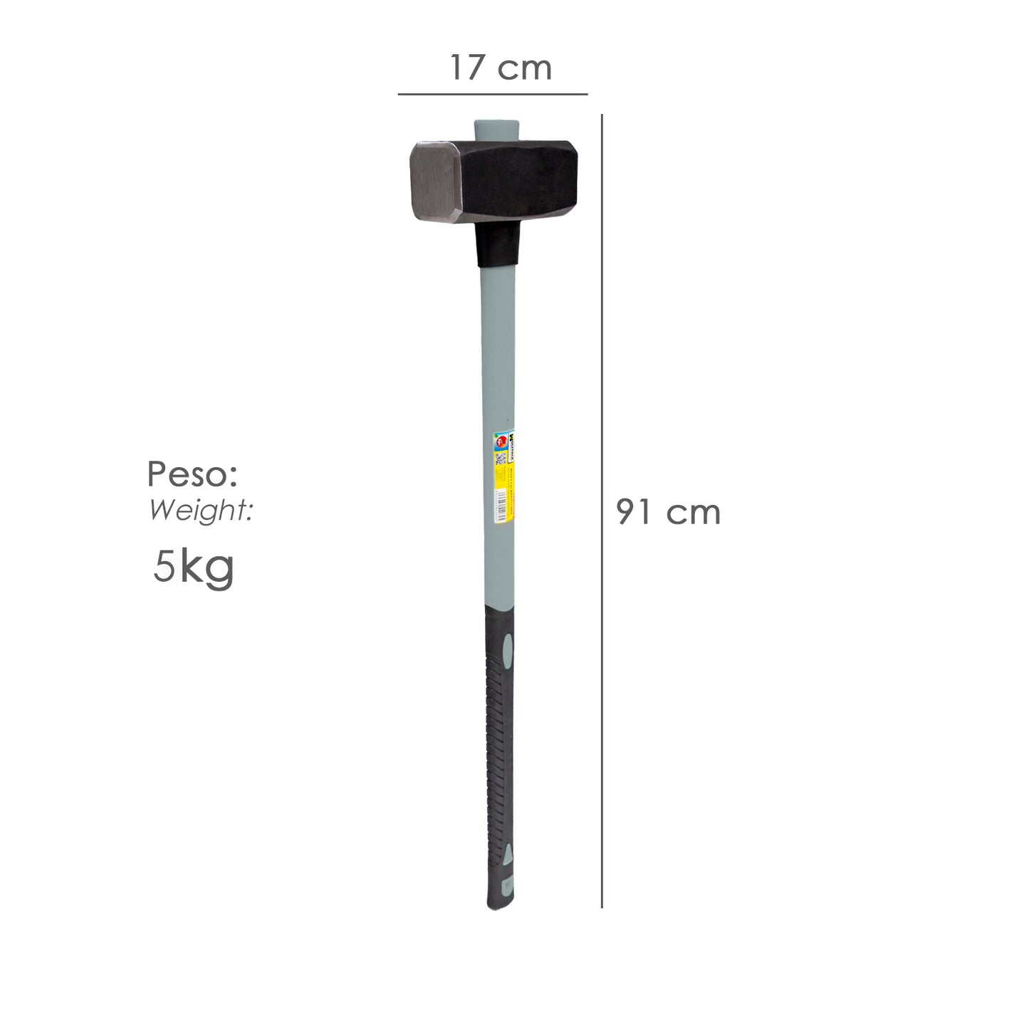 Maça Com Cabo De Fibra De Vidro 5 Kg. Cabeça Forjada, Com Anel Anti Vibração, Maça / Articulação