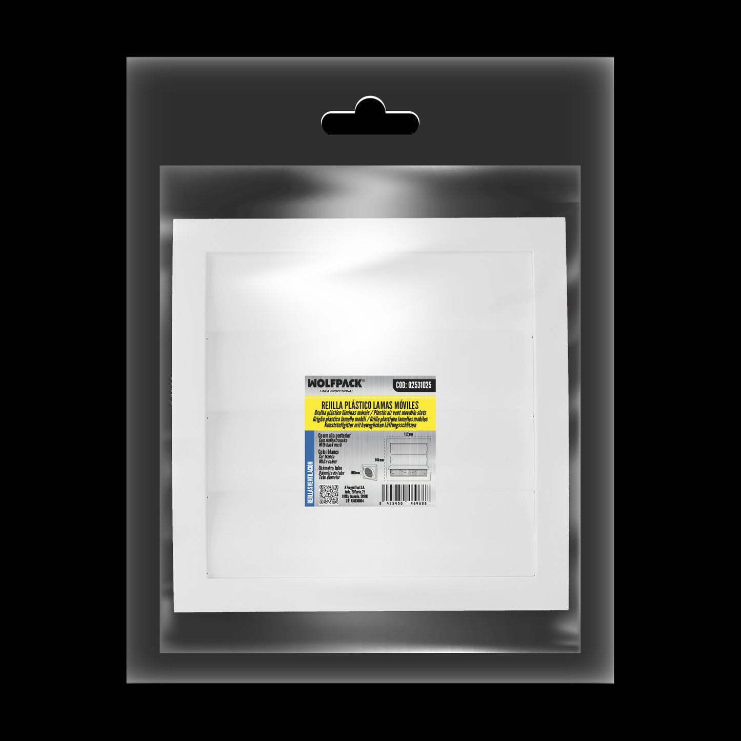 Rejilla De Plastico Con Malla Posterior Y Lamas Movibles 20x20 cm