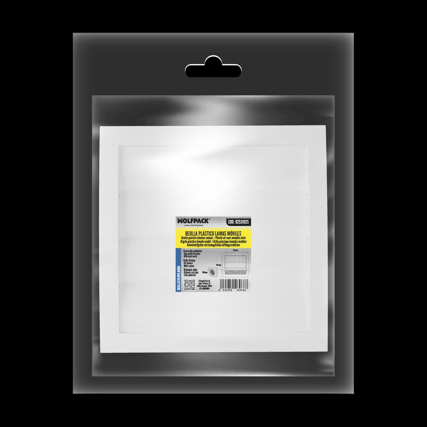 Rejilla De Plastico Con Malla Posterior Y Lamas Movibles 20x20 cm