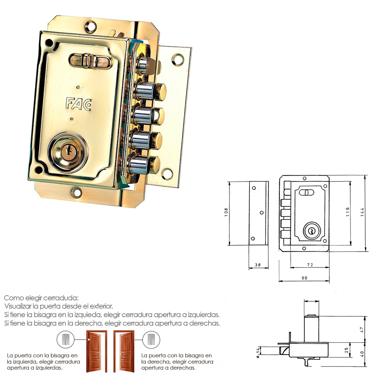Fac S 90 Golden Fechadura Direita