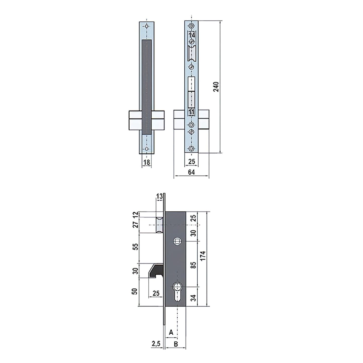 Cerradura Lince 5570-25 Frente Inoxidable