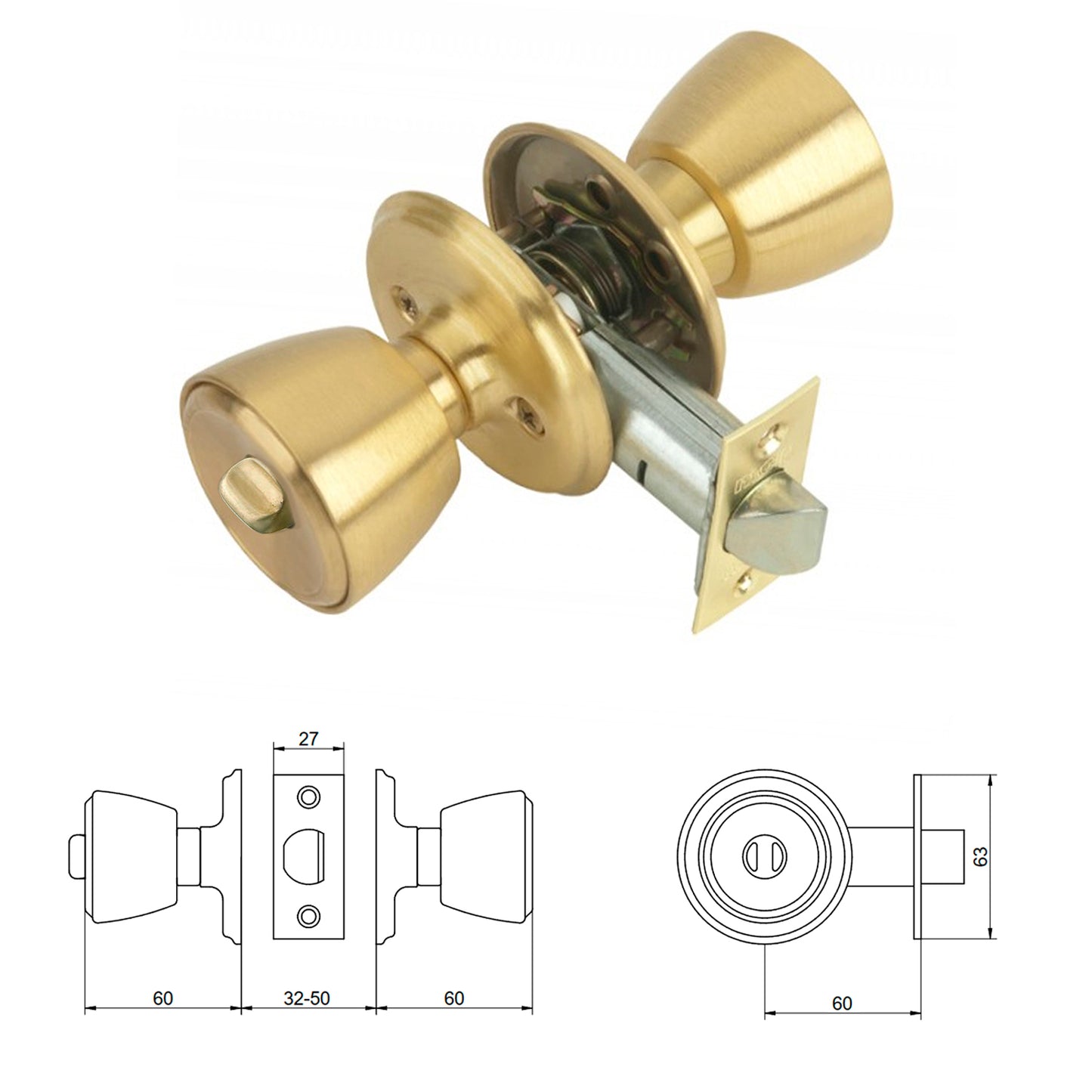 Botão MCM 509B com entrada para fechadura em latão 60 mm.