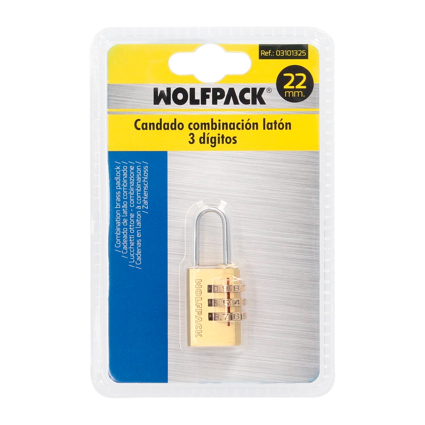 Cadeado de combinação de latão 22 mm. 3 dígitos