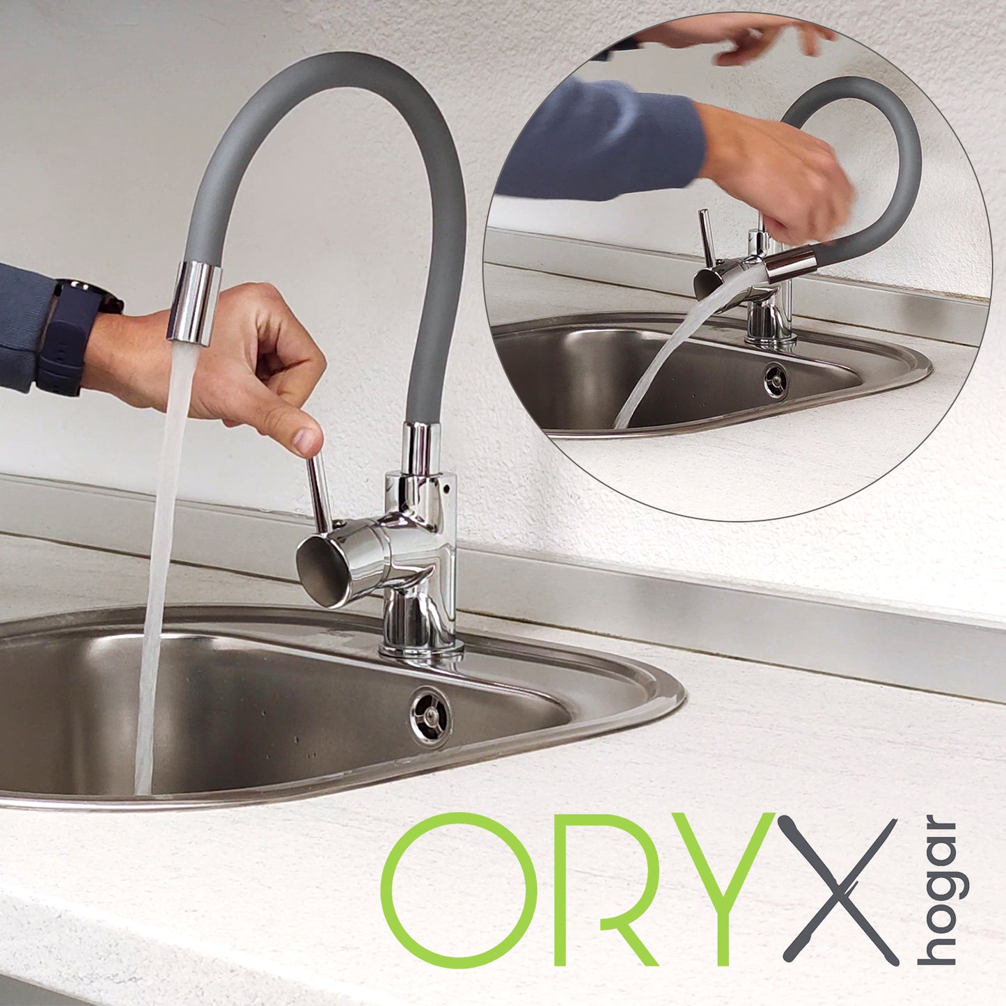 Grifo Monomando Fregadero Flexible Caño Alto, Grifo De Cocina Flexible Caño Alto.Cartucho ceramico Ø 35 mm.