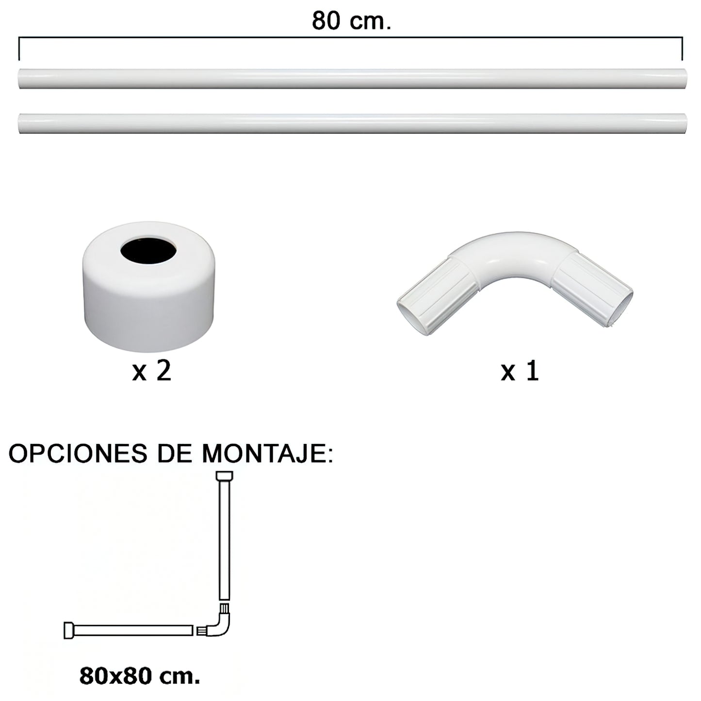 Barra Para Cortina Ducha Universal Aluminio Blanco 80x80 cm.