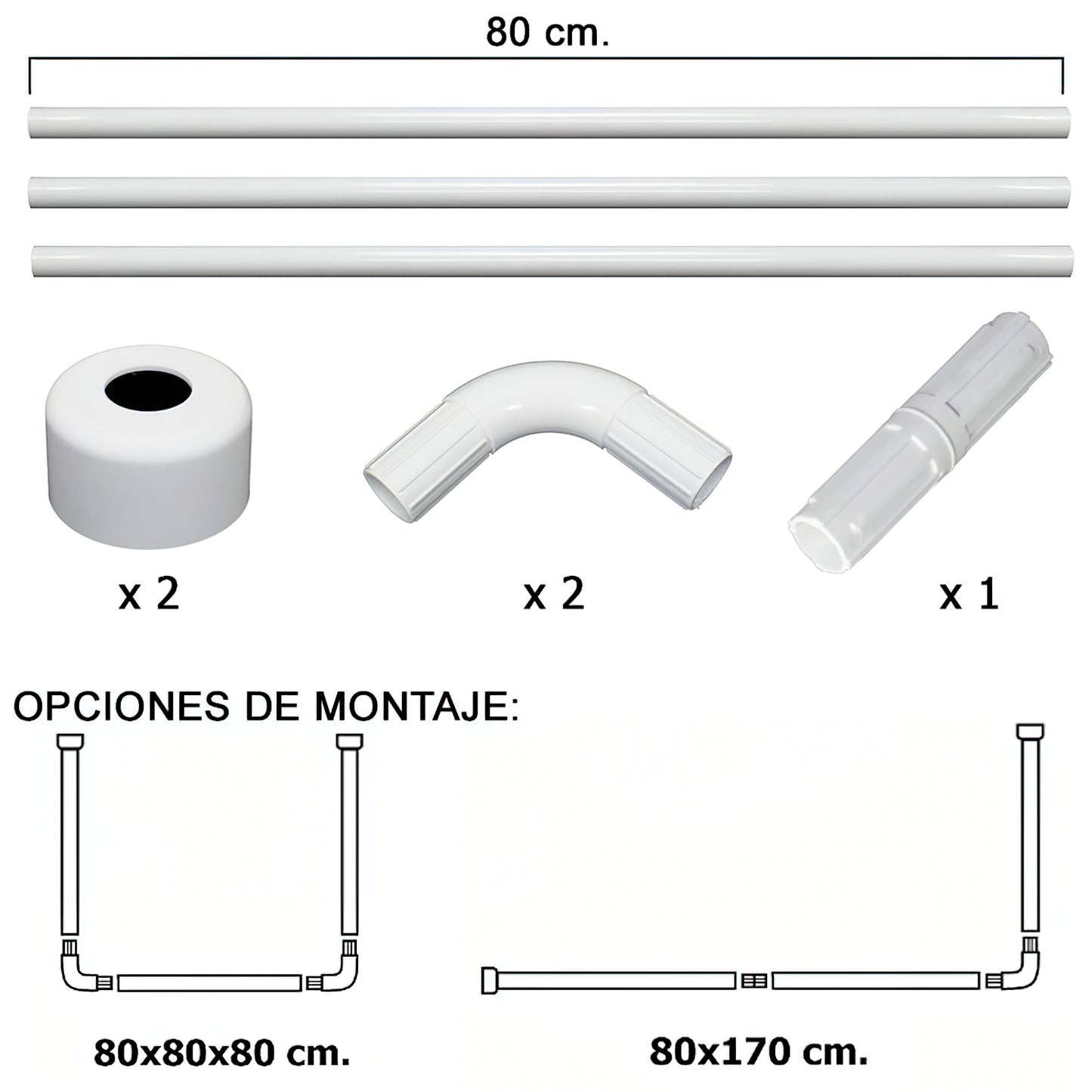 Barra Para Cortina Ducha Universal Aluminio Blanco 80 x 170 cm.