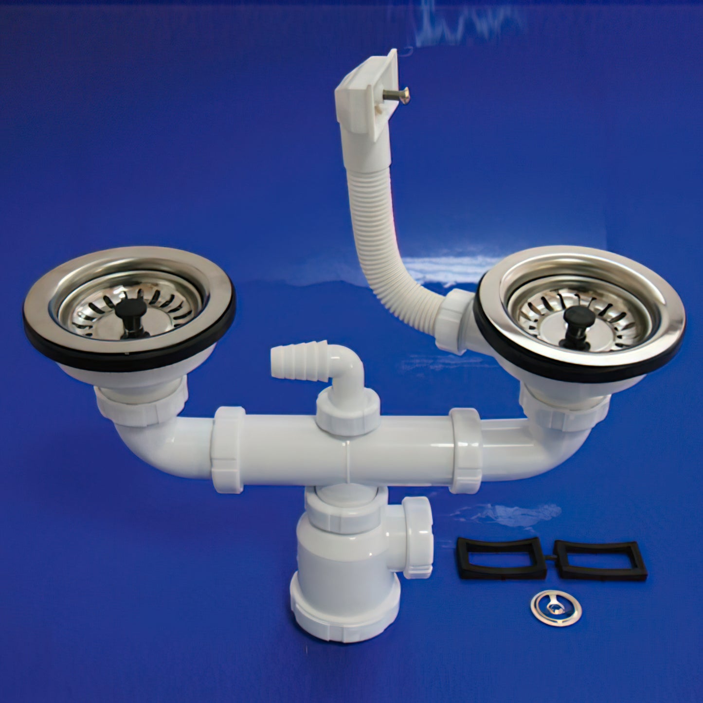 Sifon Doble Con Rebosadero T-44CR 1 1/2 Con válvula Cesta