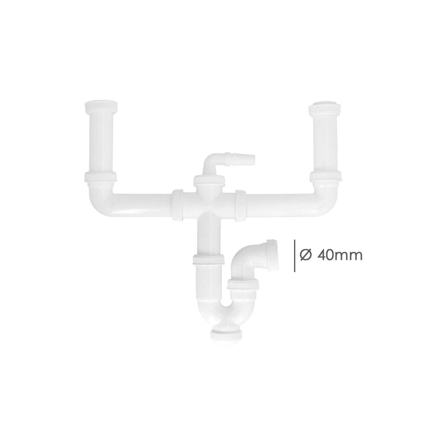 Sifon Doble Extensible Con Dos Evacuaciones 1 1/2" Salida De Ø 40 Mm