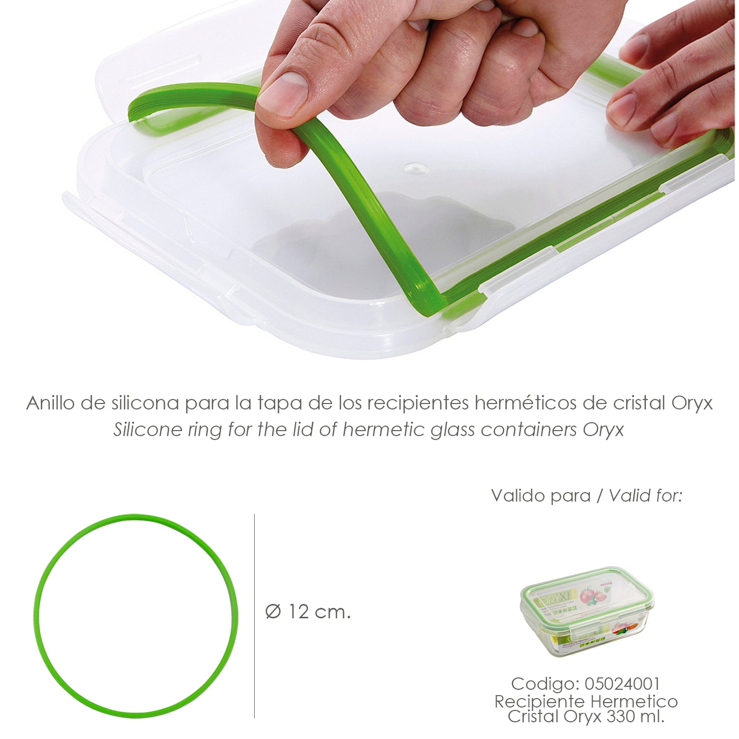 Anel de Silicone Para Recipiente Hermético de Vidro Retangular 330 ml.