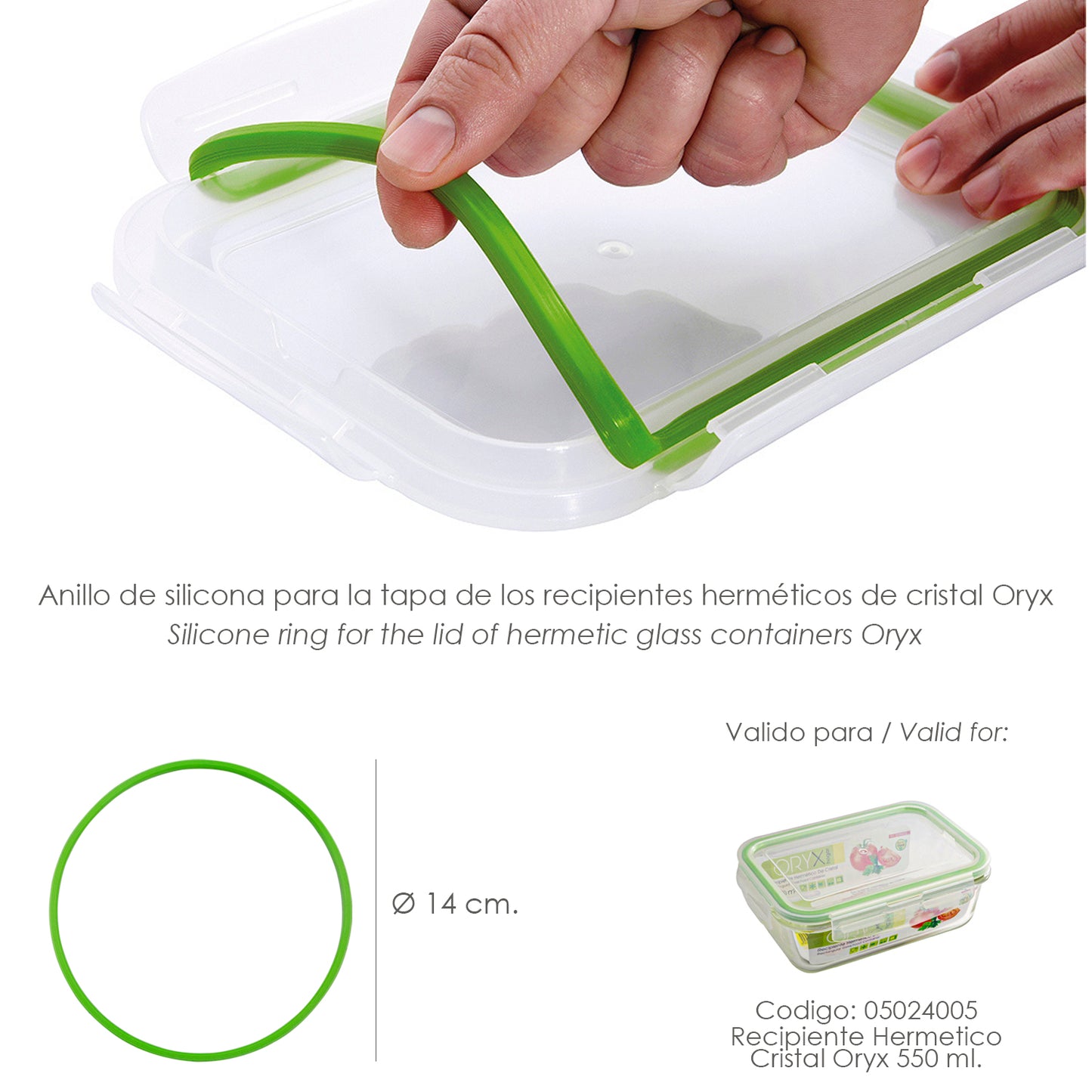 Anillo Silicona Para Recipiente Hermetico Cristal Rectangular 550 ml.