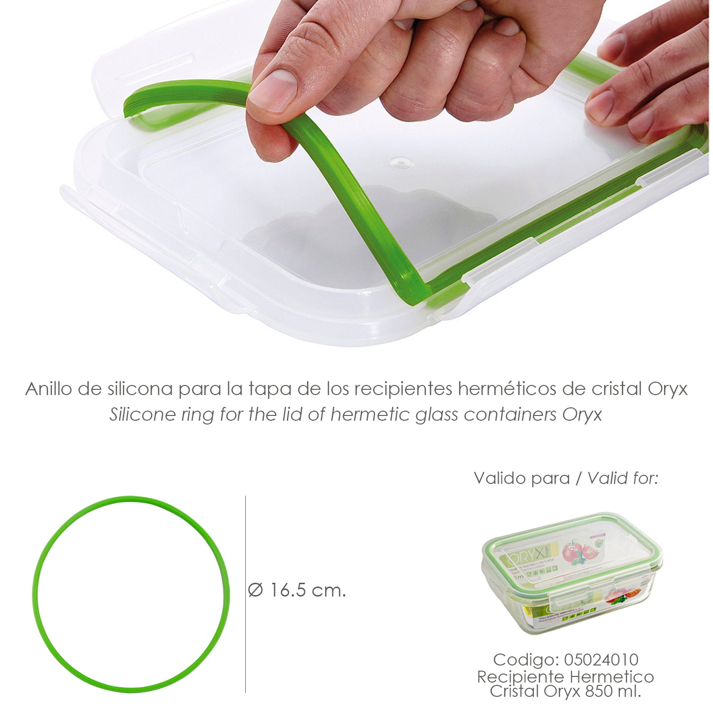 Anillo Silicona Para Recipiente Hermetico Cristal Rectangular 850 ml.