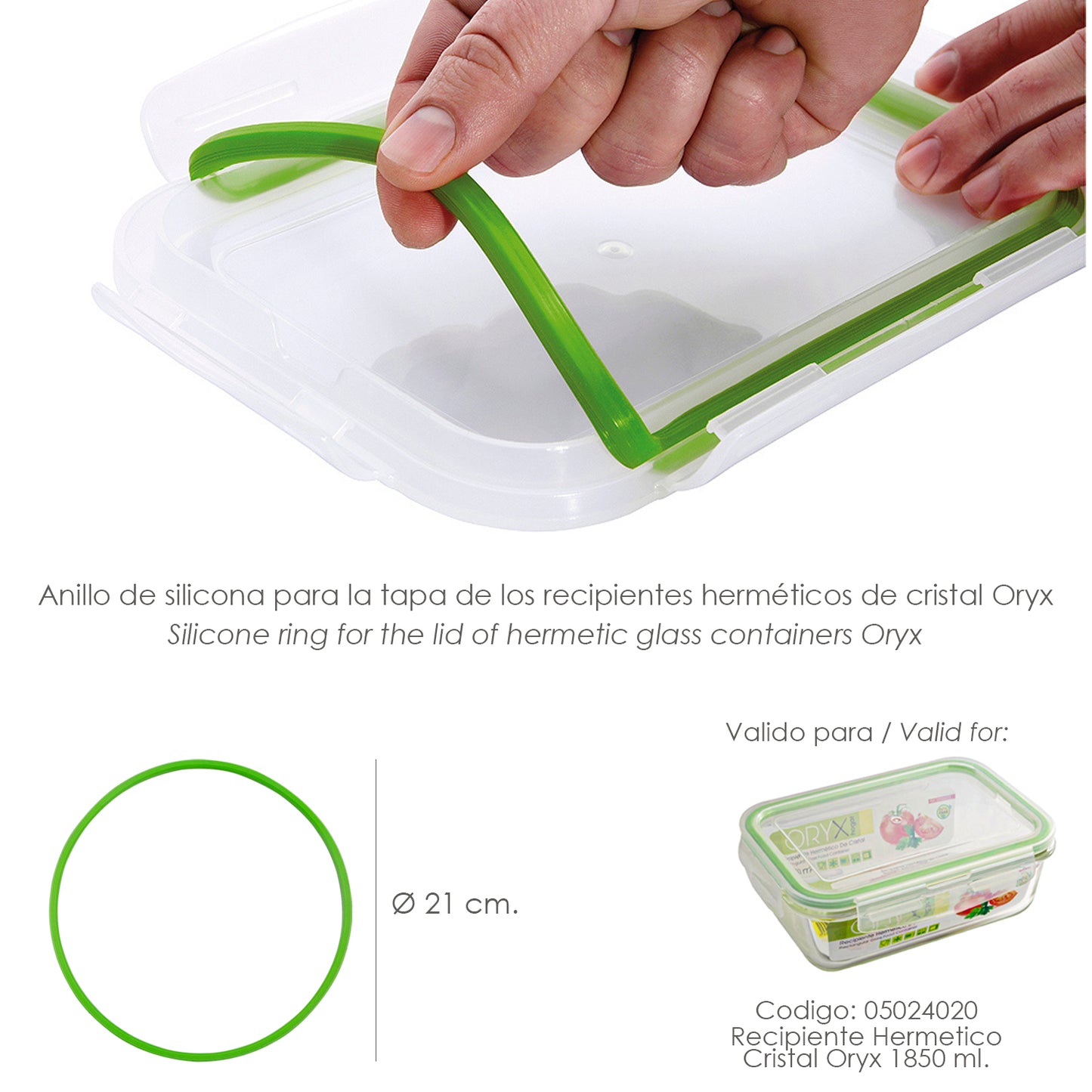 Anel de Silicone Para Recipiente Hermético de Vidro Retangular 1850 ml.