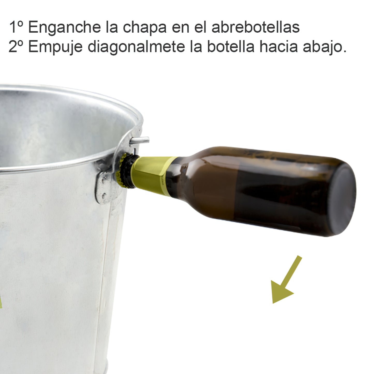 Cubo Zinc Metal Galvanizado Multiusos 2 Litros 20.5 x 14 x 15 (alt.) cm. con Abre Botellas