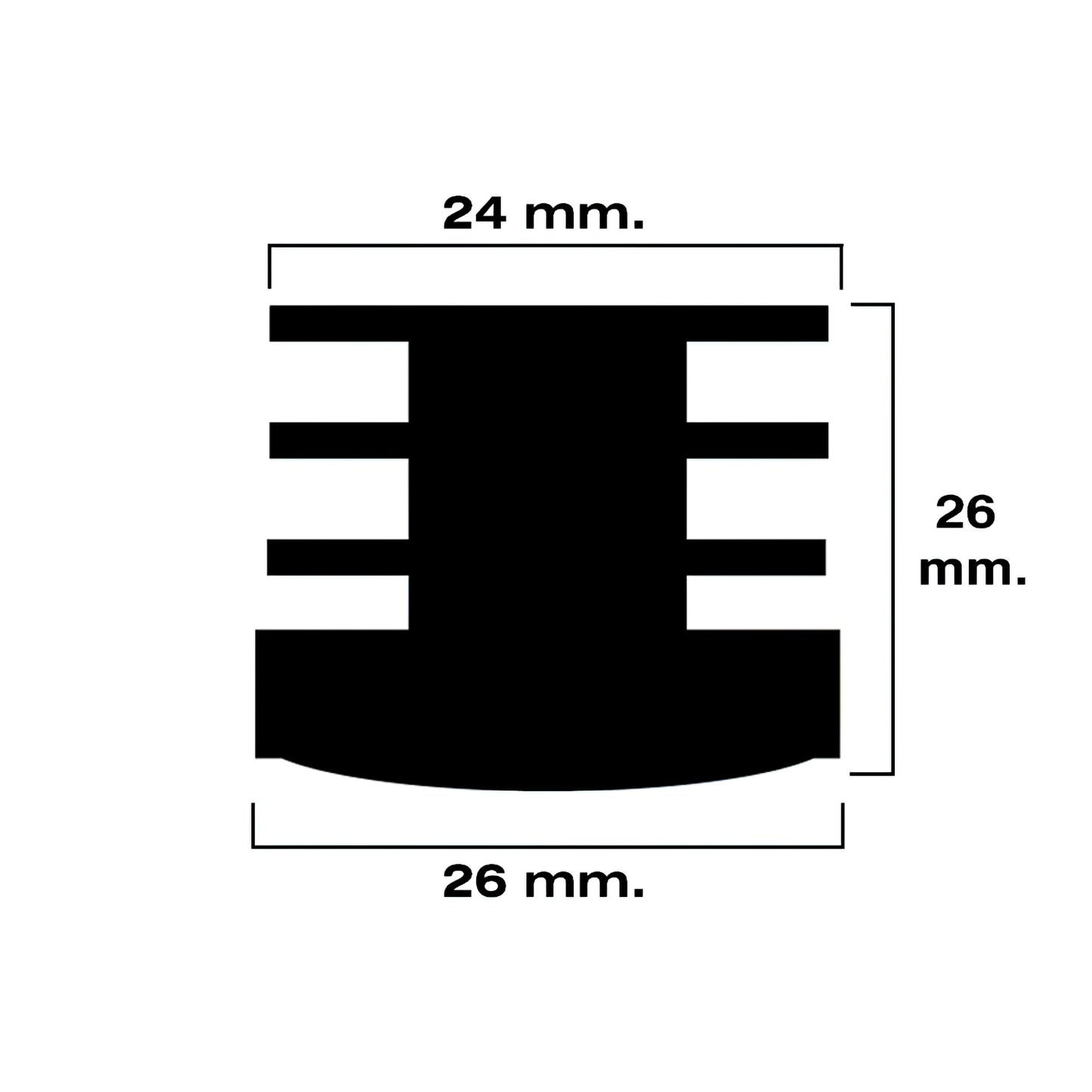 Contera Redonda Interior Negra 26mm. Blister 4 piezas.