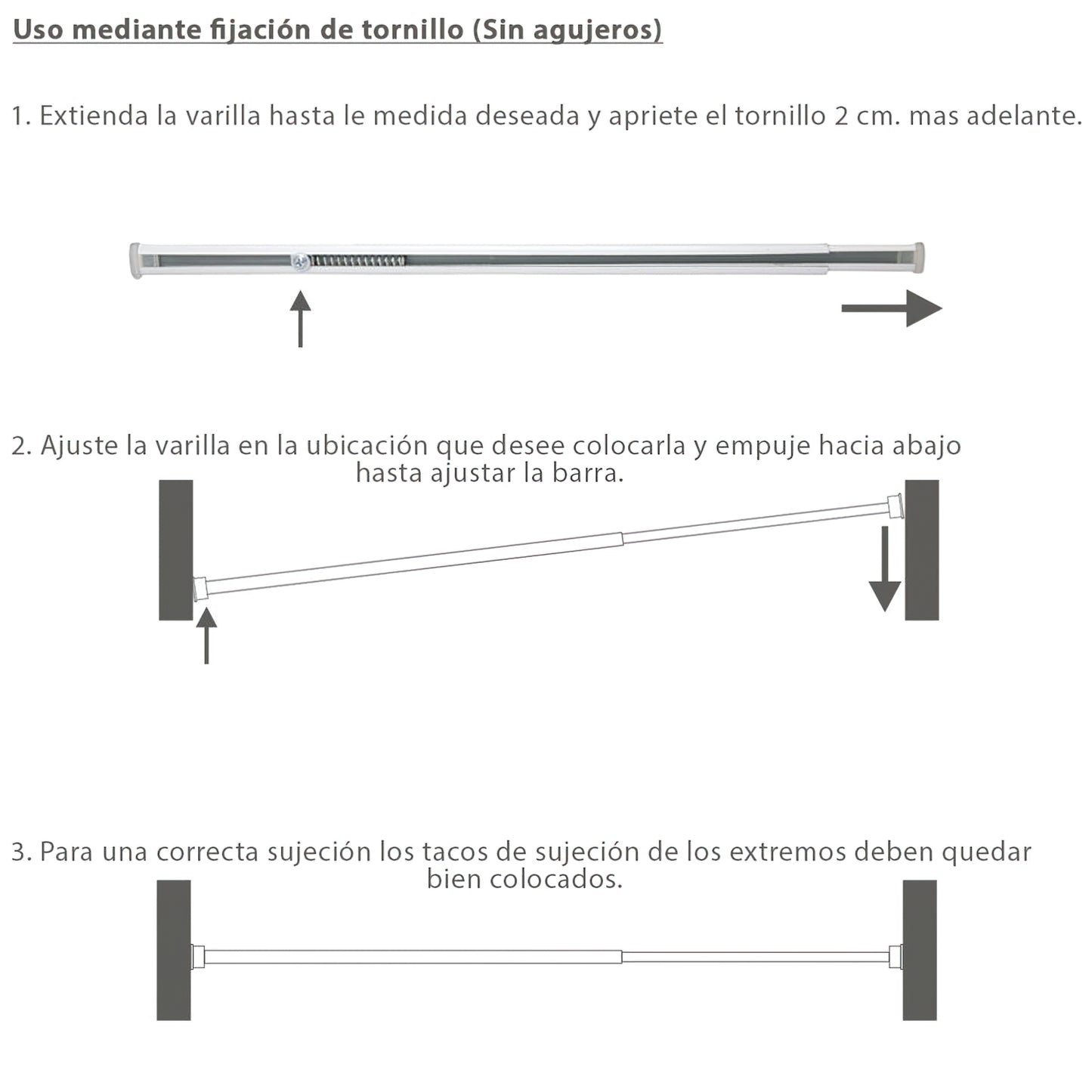 Barra Visillo Extensible 52.5/90 cm. Con Muelle Presion Ajustable (1 Pieza)