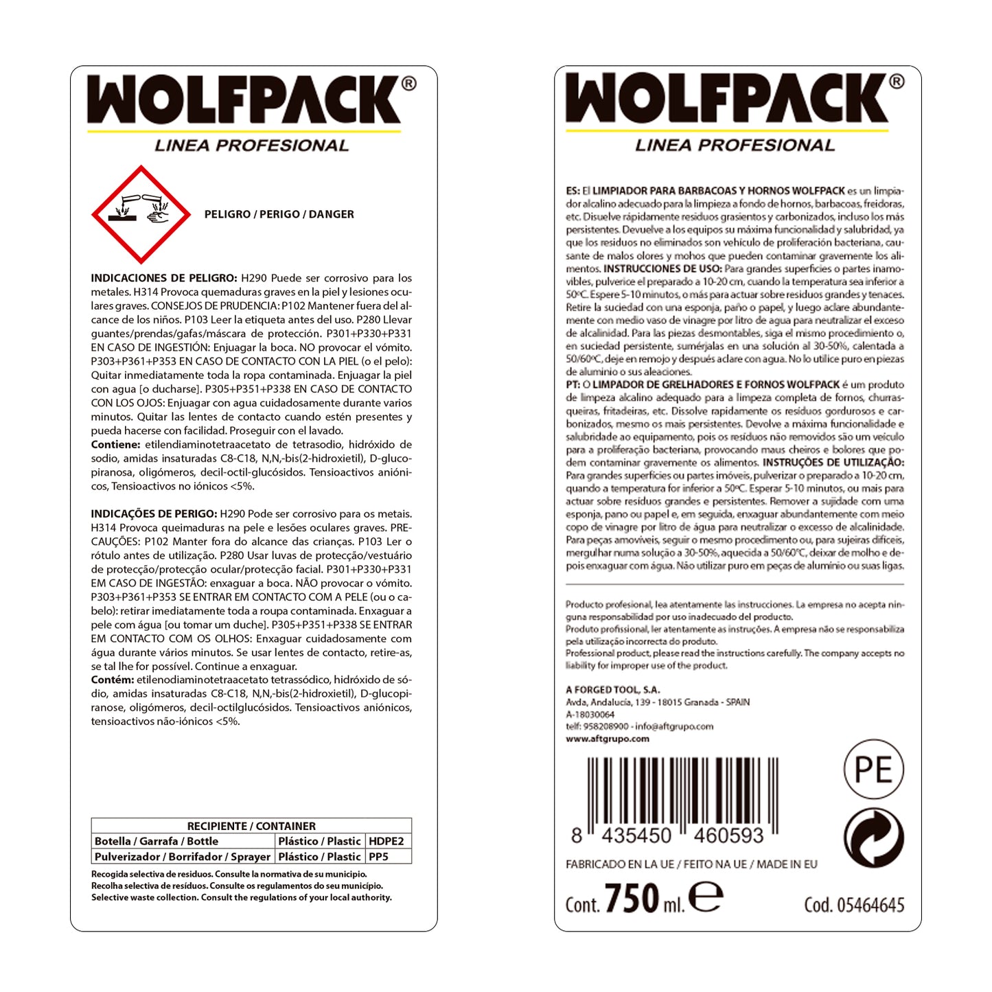 Limpiador Para Barbacoas y Hornos 750 Ml. Desengrasante Limpia Parrillas, Hornos, Barbacoas, Microondas.