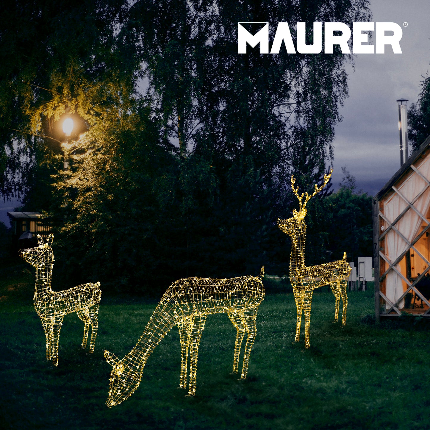 Ornamento de luzes de Natal 3D Deer 300 LEDs. Uso interno e externo Proteção IP44 Altura 90 cm.