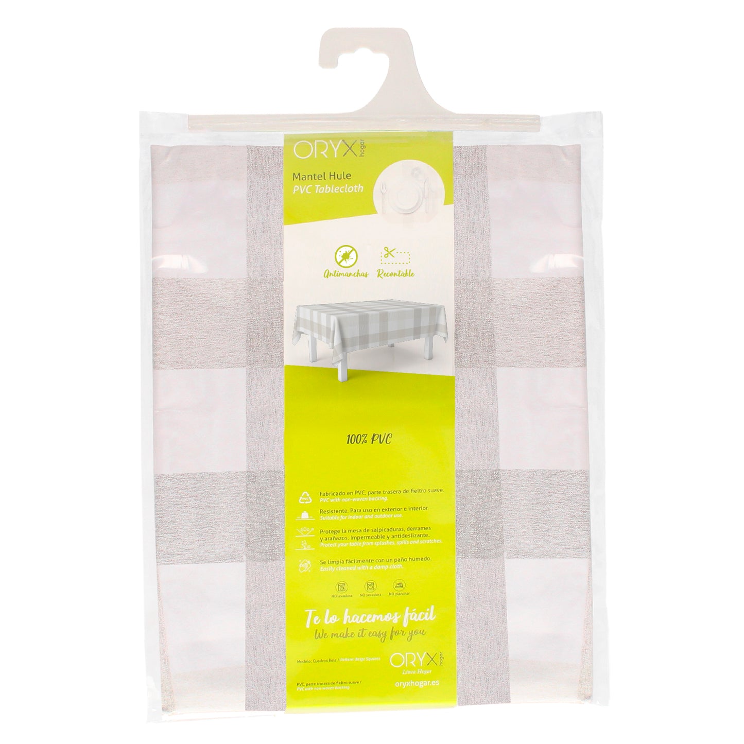 Oleado Retangular Toalha de Mesa Bege Quadrada Impermeável PVC Antimanchas 140x250 cm. Uso interno e externo recortado