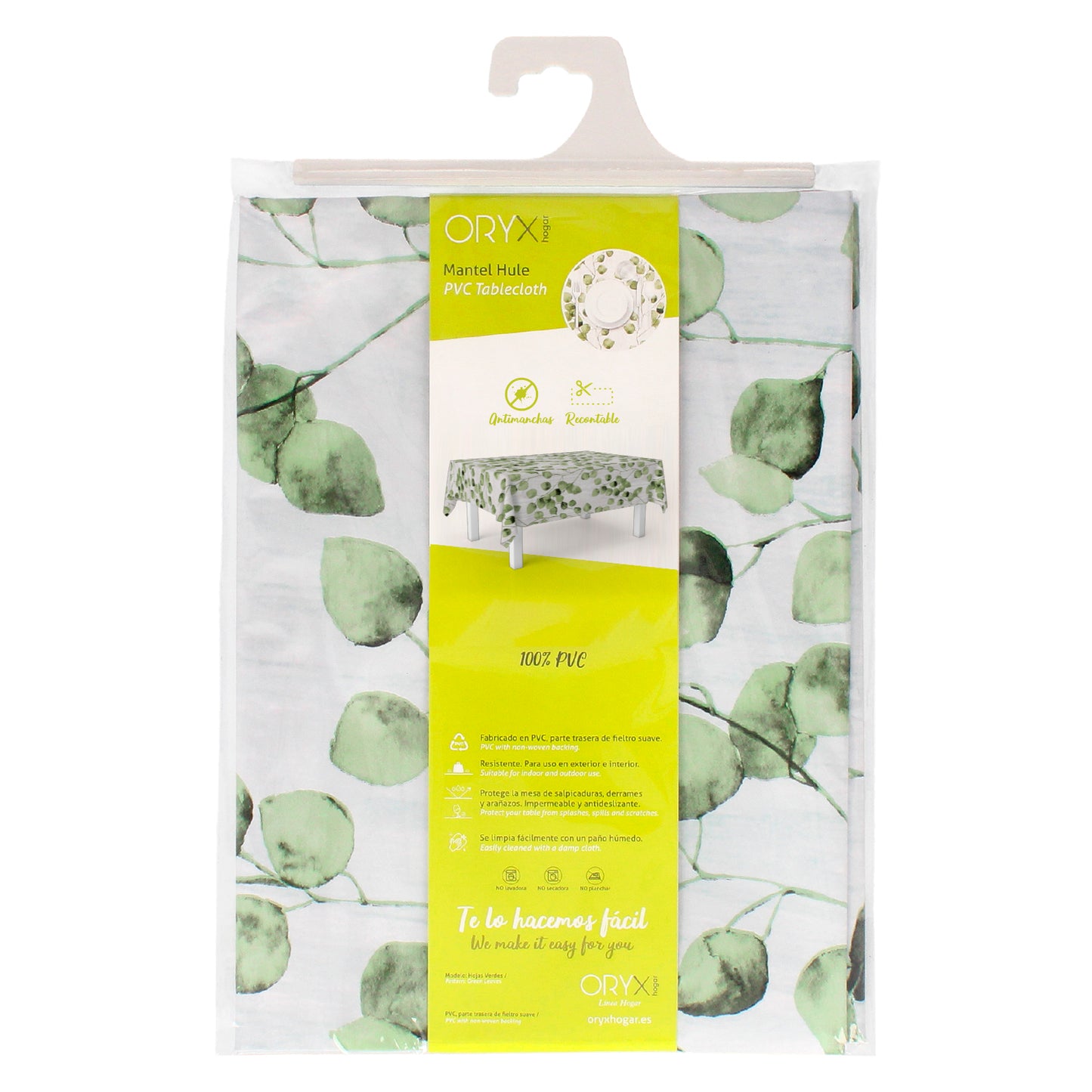 Folhas Verdes Oleado Retangular Toalha de Mesa Impermeável PVC Resistente a Manchas 140x250 cm. Uso interno e externo recortado