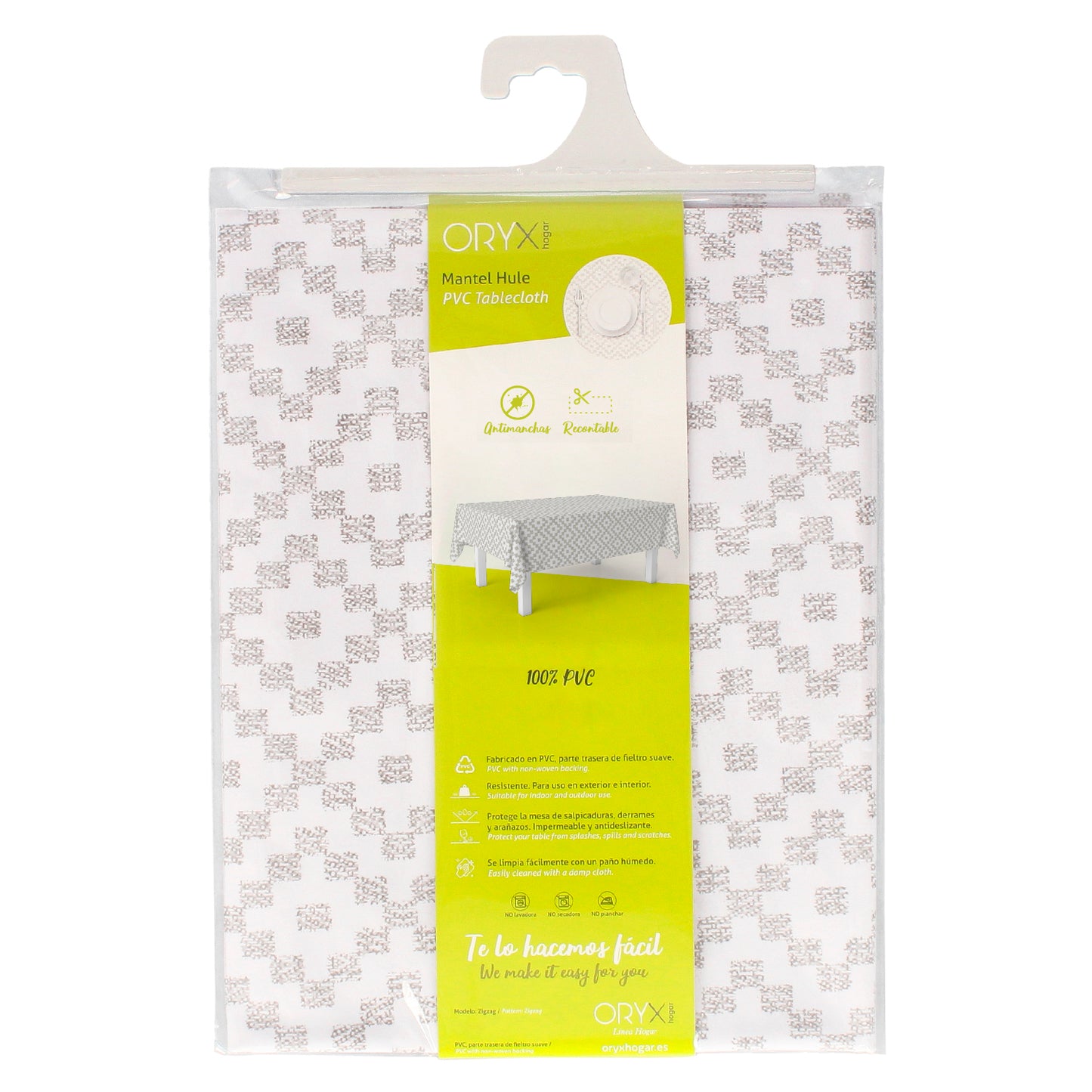 Mantel Hule Rectangular ZigZag Impermeable Antimanchas PVC 140x250 cm. Recortable Uso Interior y Exterior