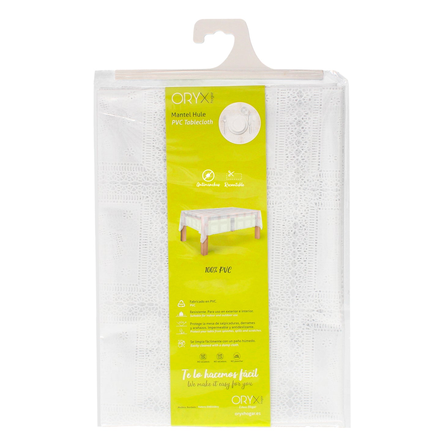 Mantel Hule Rectangular Bordados Transparente Impermeable Antimanchas PVC 140x250 cm. Recortable Uso Interior y Exterior