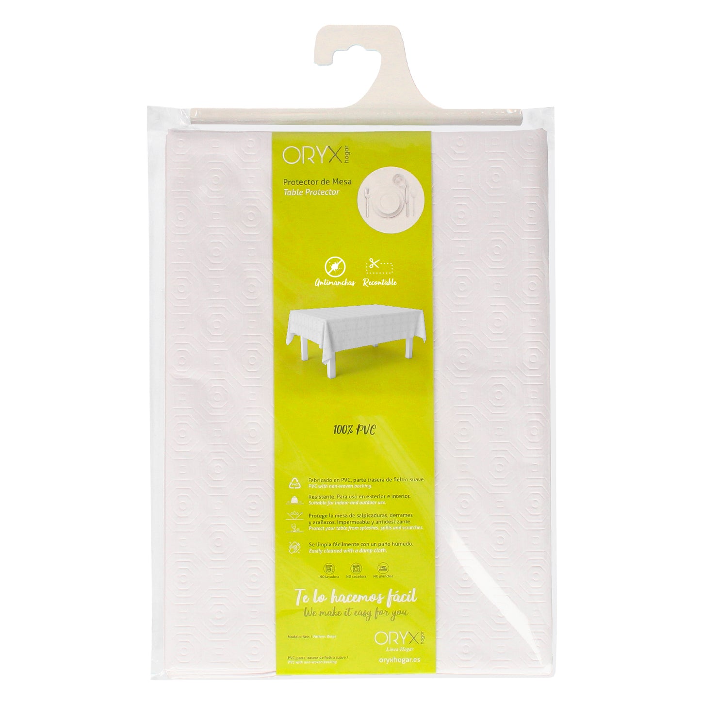 Mantel Hule Muleton Rectangular Blanco Impermeable Antimanchas PVC 140x250 cm. Recortable Uso Interior y Exterior