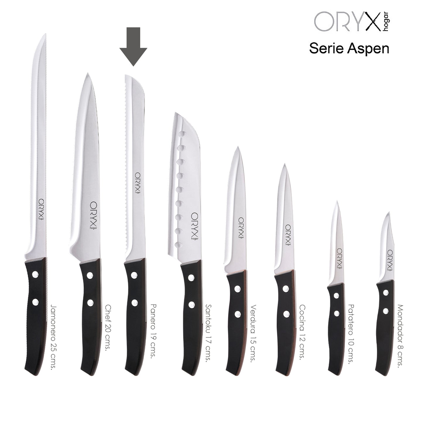 Faca Aspen Panero Lâmina em Aço Inox 19 cm. Preto