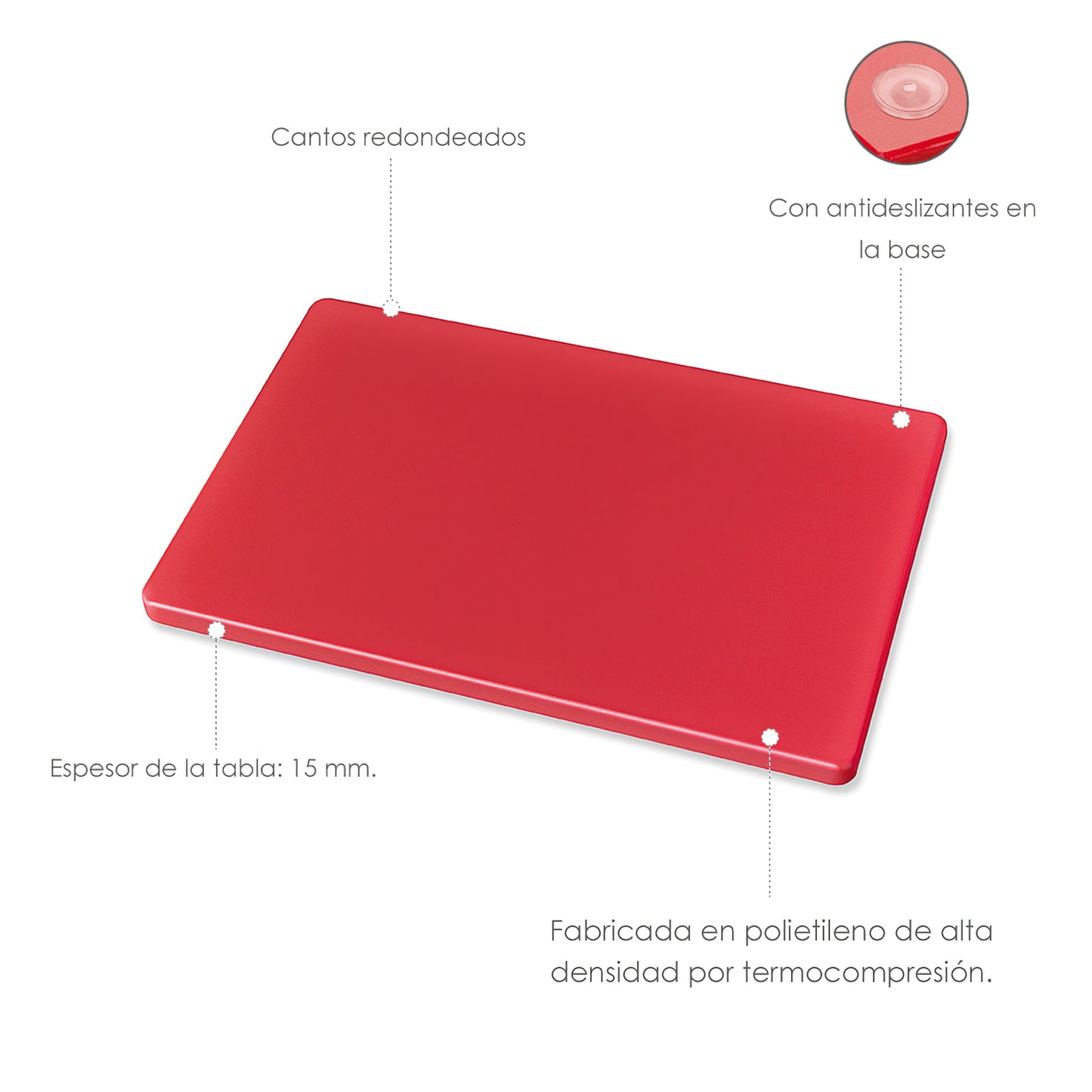Tabla Cortar Polietileno 30x20x1,5 cm. Color Rojo