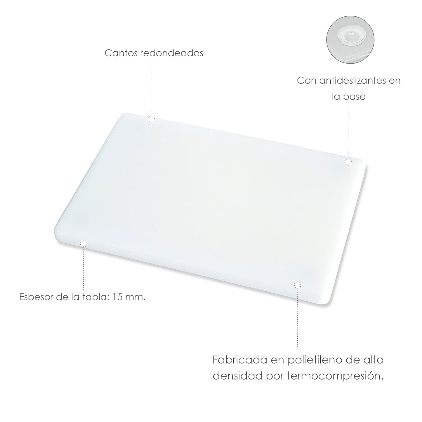 Tabla Cortar Polietileno 30x20x1,5 cm. Color Blanco