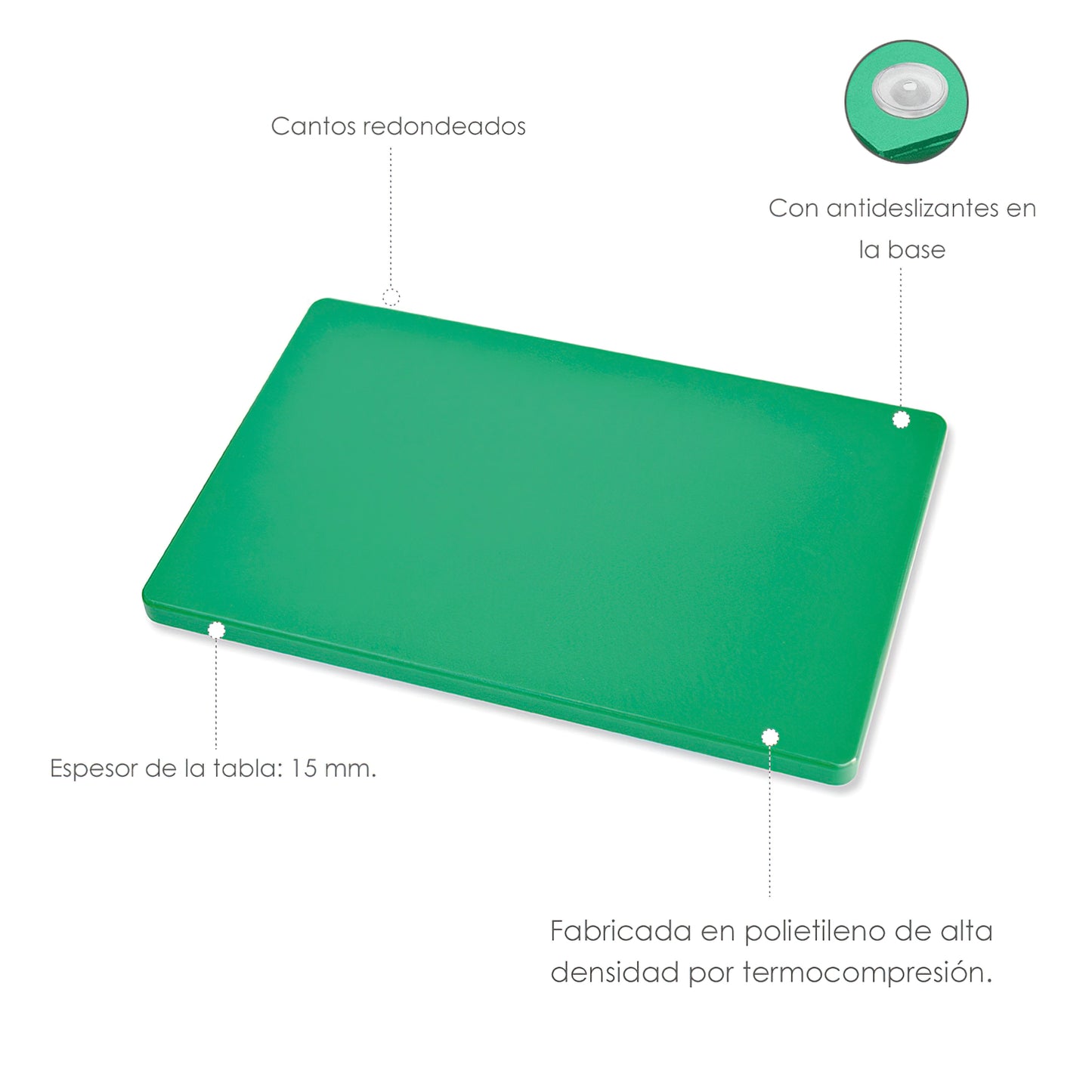 Tabla Cortar Polietileno 30x20x1,5 cm. Color Verde