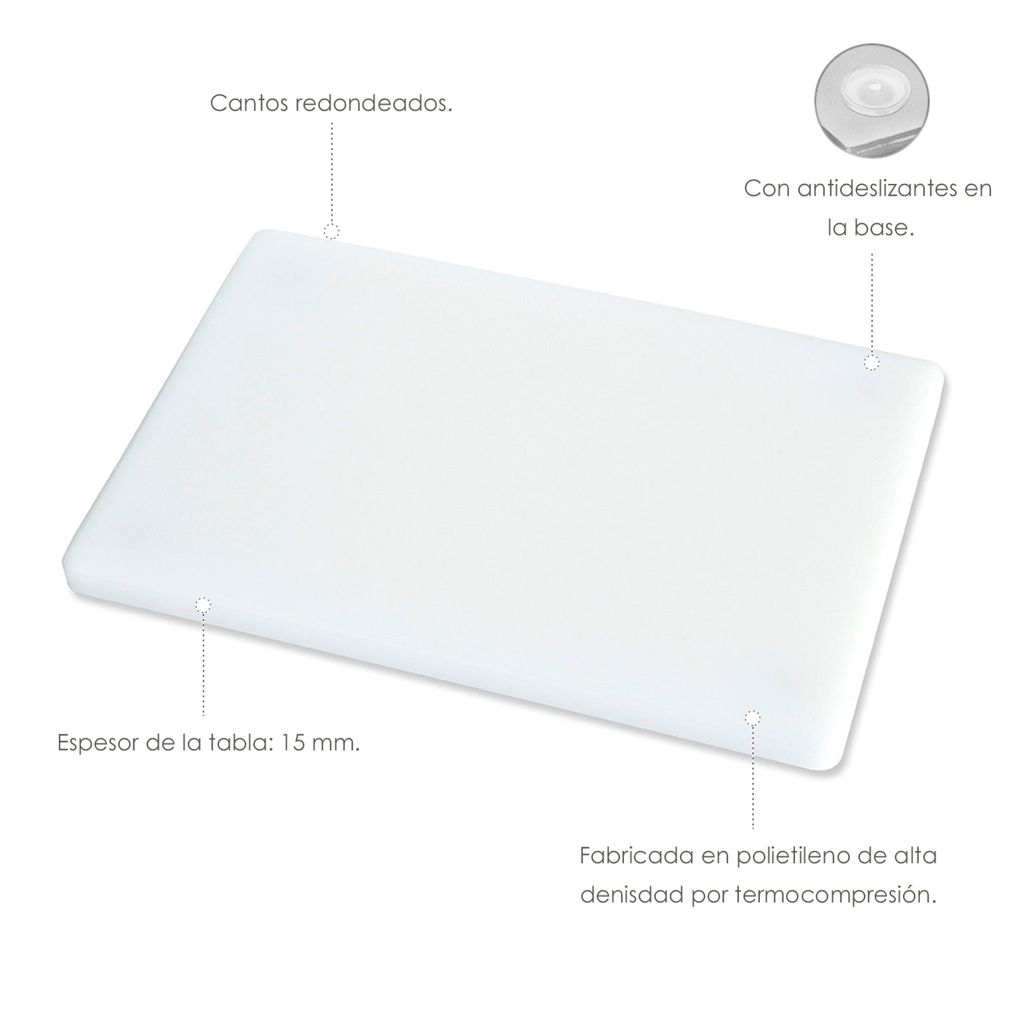 Tabla Cortar Polietileno 35x25x1,5 cm. Color Blanco