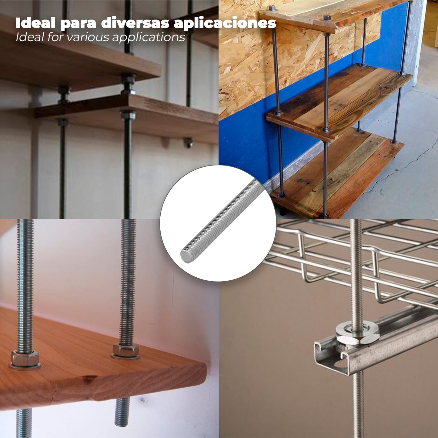 Varilla Roscada Zincada Rosca M16 Longitud 1 Metro