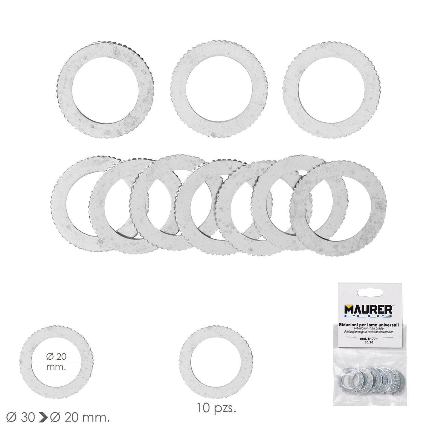 Adaptadores / Redutores Disco de Corte para Madeira Ø 30 a Ø 20 mm. (Saco 10 peças)