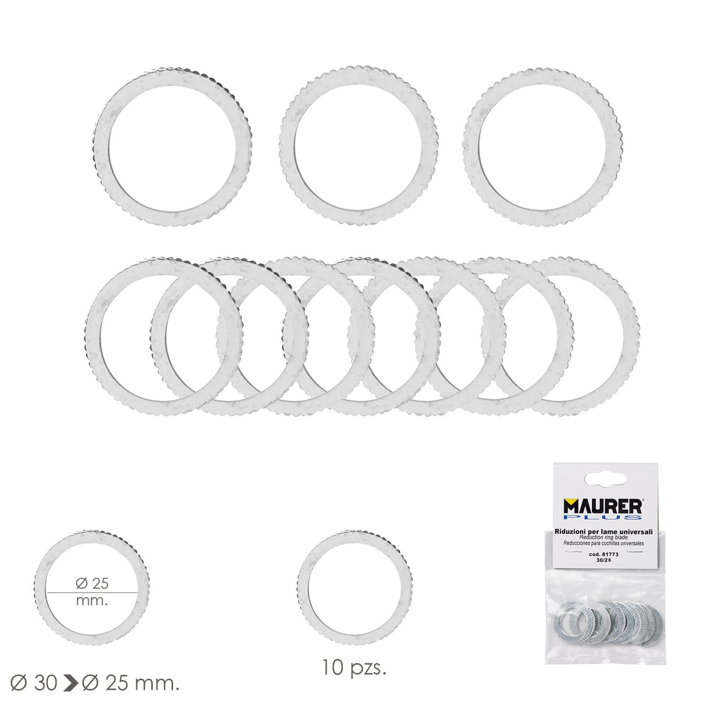 Adaptadores / Redutores Disco de Corte para Madeira Ø 30 a Ø 25 mm. (Saco 10 peças)