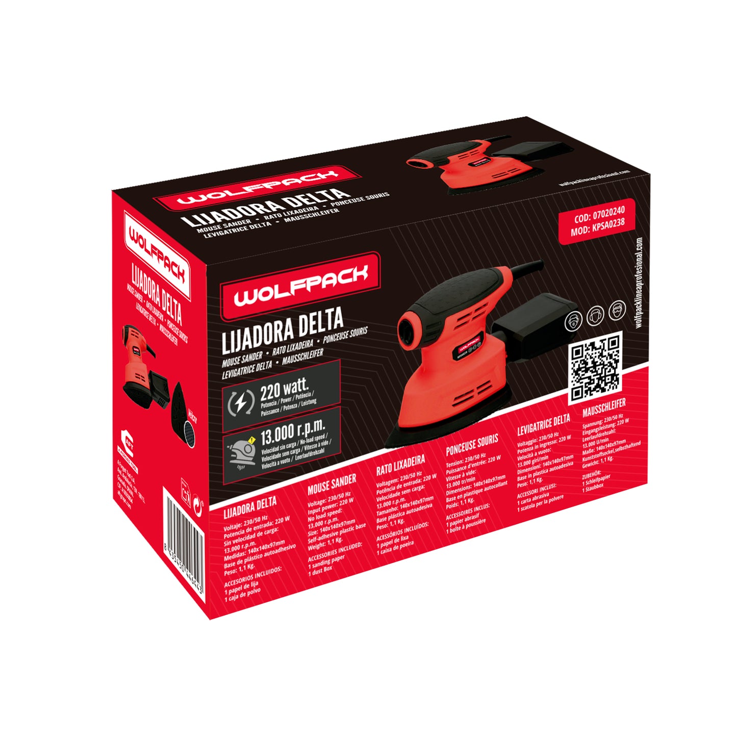 Lijadora Wolfpack Delta 220 Watt. Lijadora Mouse Multifunción. Decapado, Lijado, Eliminar Oxido, etc.