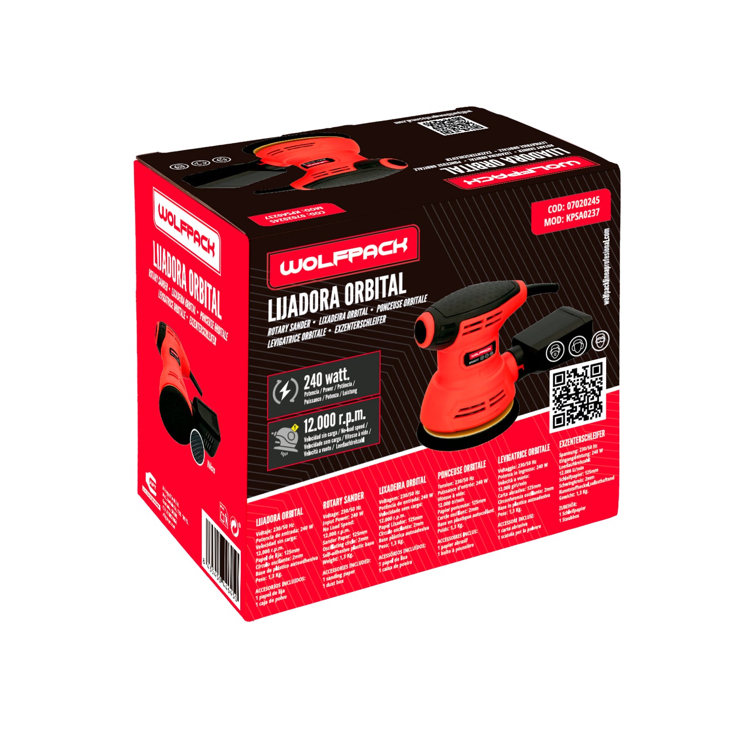 Lixadeira Orbital Wolfpack 240 Watt. Lixadeira Multifuncional. Decapagem, Lixagem, Eliminar Óxido, Disco Ø 125 mm.