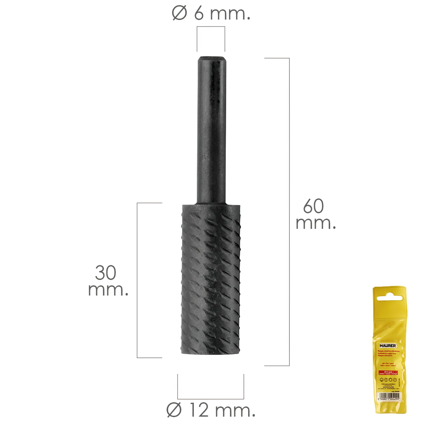 Rebarba rotativa para metal cilíndrico Ø 12 mm. Para furadeira/fresadora